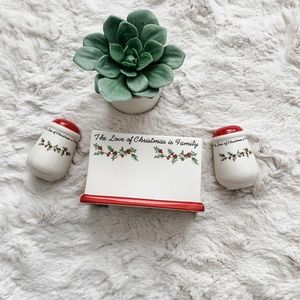 Christmas Porcelain Napkin Holder with Salt & Pepper Shakers